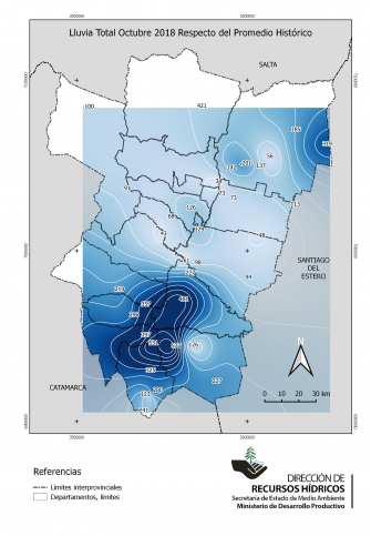 Lluvia total Octubre 2018 respecto del promedio histórico.
